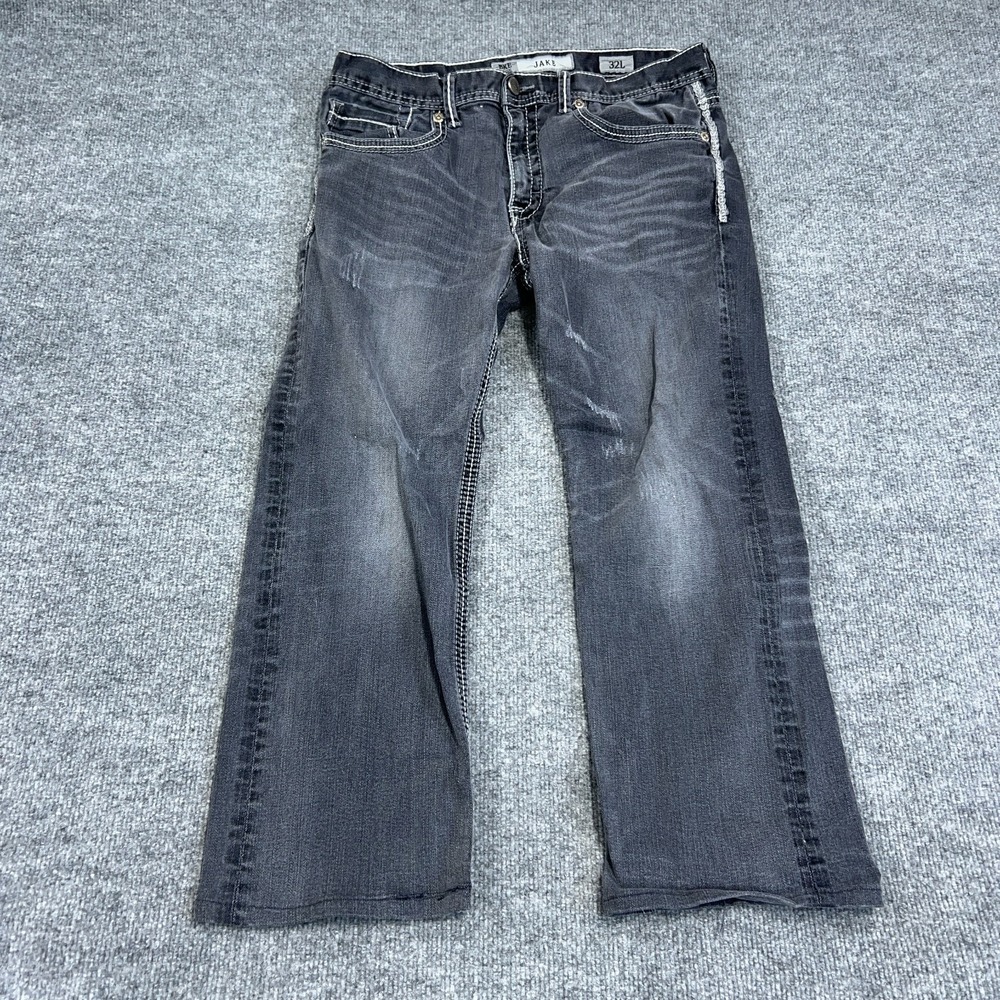 BKE Buckle Jeans Mens 32X25 Black Denim Jake Cotton Stretch Bootcut Leg *HEMMED*